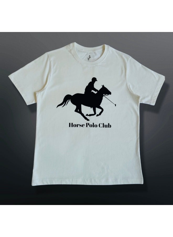 Horse Polo - Horse Polo Round Neck T-Shirt Off-White Printed, HP Club - Image 1