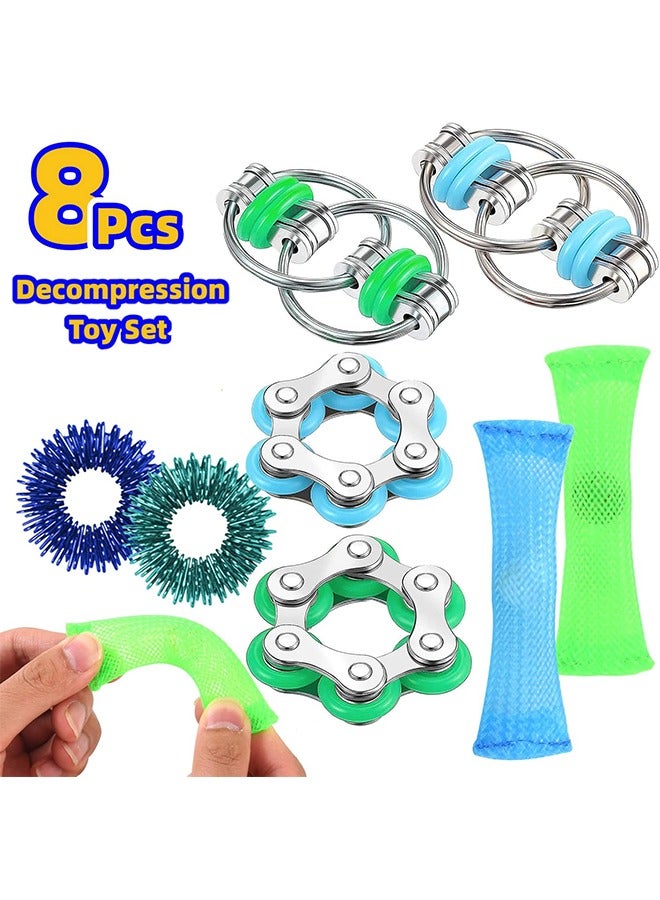 8Pcs Hand Fidget Toys for Adults Roller Bike Chain Gyro Fidget Spinners Flippy Chain Mesh Marble and Spiky Fidget Rings Desk Silent Fidget Toys for Adults Teens Anxiety and Stress Relief - Image 1
