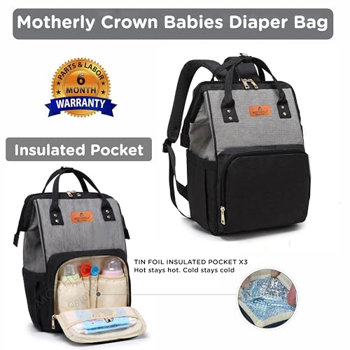 Motherly Crown Combo Melange Fabric Diaper Bag for Mothers for Travel With Warranty | Spacious Diaper Bags for Mom | baby bag for mother travel | Maternity Bags for Mother and Baby - Black And Grey - Image 2