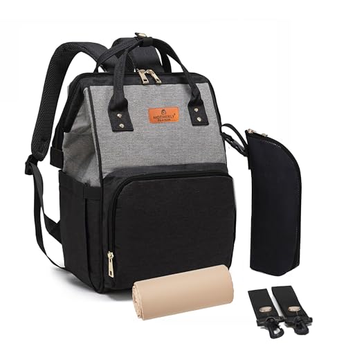Motherly Crown Combo Melange Fabric Diaper Bag for Mothers for Travel With Warranty | Spacious Diaper Bags for Mom | baby bag for mother travel | Maternity Bags for Mother and Baby - Black And Grey - Image 1