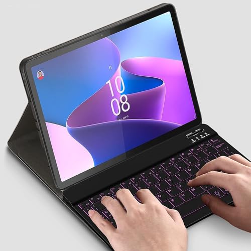 typecase Keyboard Case for Lenovo Tab P12 (12.7 Inch)-TB-370FU, Slim Smart Cover, 7 Color Backlit, Lightweight, Magnetically Detachable Wireless Bluetooth Keyboard, Mutiple Viewing Angle-Black - Image 3