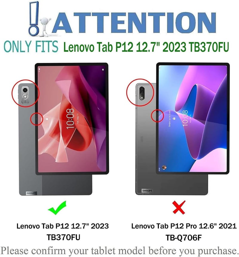 typecase Keyboard Case for Lenovo Tab P12 (12.7 Inch)-TB-370FU, Slim Smart Cover, 7 Color Backlit, Lightweight, Magnetically Detachable Wireless Bluetooth Keyboard, Mutiple Viewing Angle-Black - Image 2