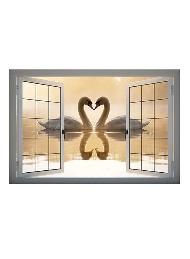 NIBEMINENT 3D Swans Couple Window View Wall Sticker Multicolour 68x6x6cm - Image 1