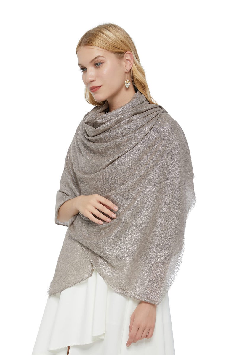 PANTONIGHT Women's Sparkling Metallic Evening Shawl Lightweight Wedding Shawl Extra Large Dressy Shawls and Wraps for Party (Beige Silver 2508) - Image 4