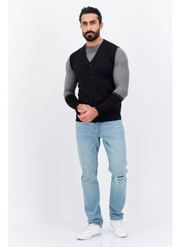Sorbino Men V-Neck Knitted Sleeveless Vest Cardigan, Black  - Image 4