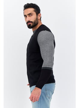 Sorbino Men V-Neck Knitted Sleeveless Vest Cardigan, Black  - Image 2
