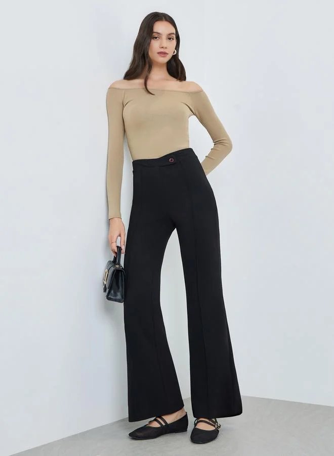 تايك تو Black Solid Front Pintuck Bootcut Pants