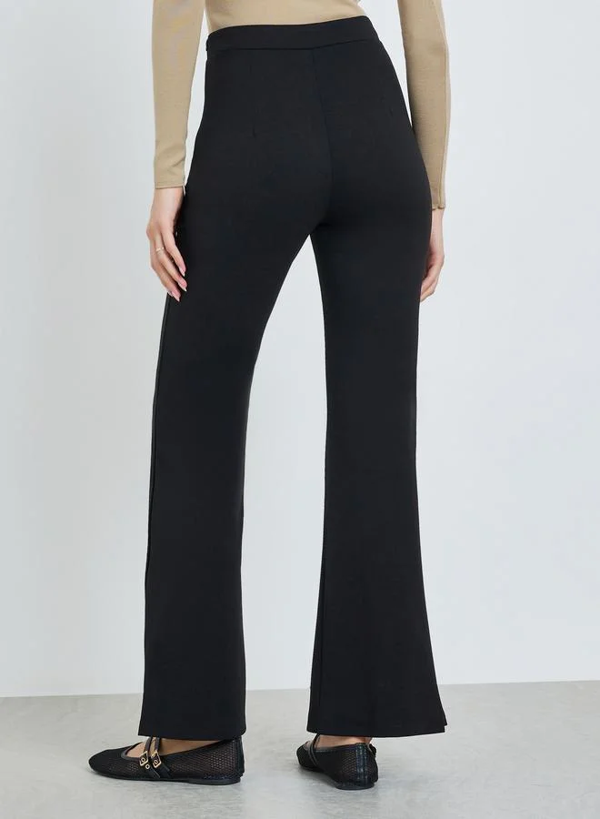 تايك تو Black Solid Front Pintuck Bootcut Pants