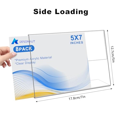 DESONAUT 8 Pack Slanted Back Acrylic Sign Holder 5x7 inches,Clear Tabletop Sign Holder,Acrylic Picture Frames Stands for Display,Plastic Flyer Menu Holder for Office,Home,Restaurant（Horizontal） - Image 2
