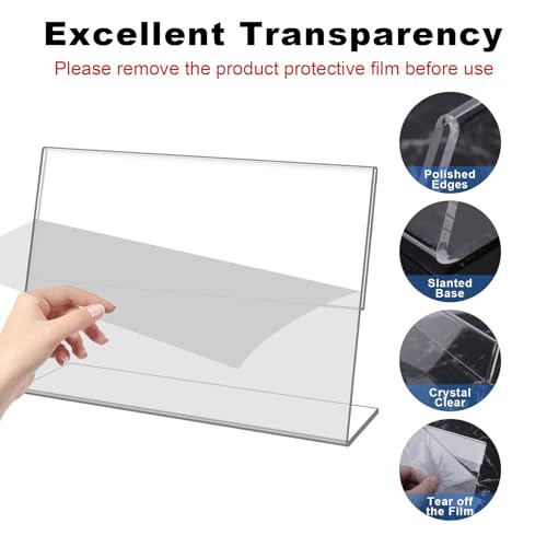 DESONAUT 8 Pack Slanted Back Acrylic Sign Holder 5x7 inches,Clear Tabletop Sign Holder,Acrylic Picture Frames Stands for Display,Plastic Flyer Menu Holder for Office,Home,Restaurant（Horizontal） - Image 4