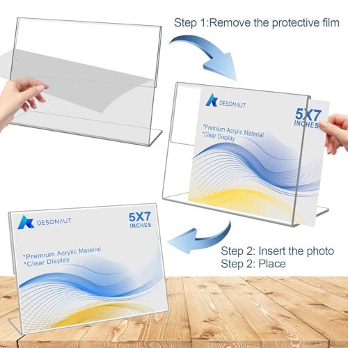 DESONAUT 8 Pack Slanted Back Acrylic Sign Holder 5x7 inches,Clear Tabletop Sign Holder,Acrylic Picture Frames Stands for Display,Plastic Flyer Menu Holder for Office,Home,Restaurant（Horizontal） - Image 5