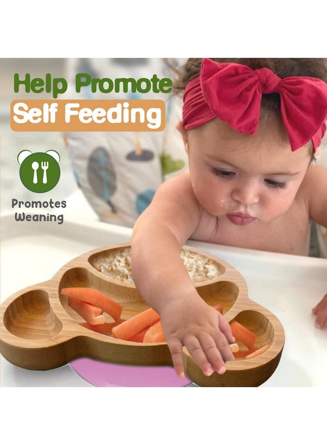Linda's Essentials Bamboo Plates for Kids - Baby & Toddler Plates with Suction for Feeding & Weaning, Eco-Friendly Bear Design Promotes Self-Feeding, Ideal for Busy Moms & Dads, Sturdy & BPA-Free (Pink) - Image 3