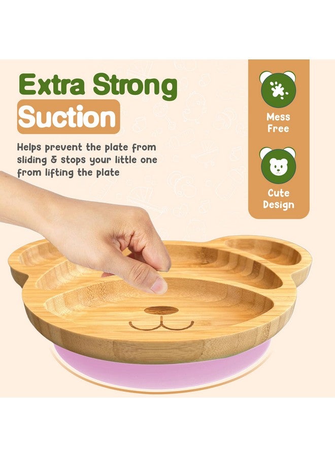 Linda's Essentials Bamboo Plates for Kids - Baby & Toddler Plates with Suction for Feeding & Weaning, Eco-Friendly Bear Design Promotes Self-Feeding, Ideal for Busy Moms & Dads, Sturdy & BPA-Free (Pink) - Image 1