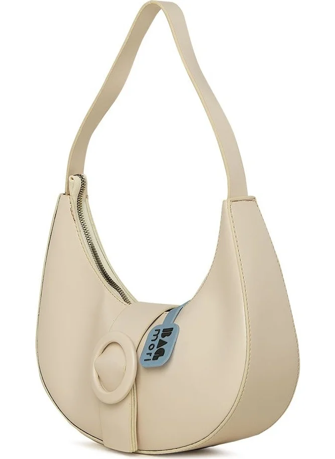 Bagmori Cream Oval Baguette with Accessories