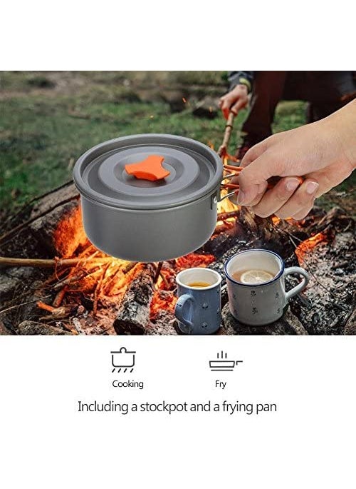 Hari - HARI Camping Cookware Set Hard Aluminum Foldable Backpacking Camping Pots and Frying Pans Cooking Camp Kitchen Camping Mess Kit Eco-Friendly Cooker Set for 2 Person (Orange) - Image 1