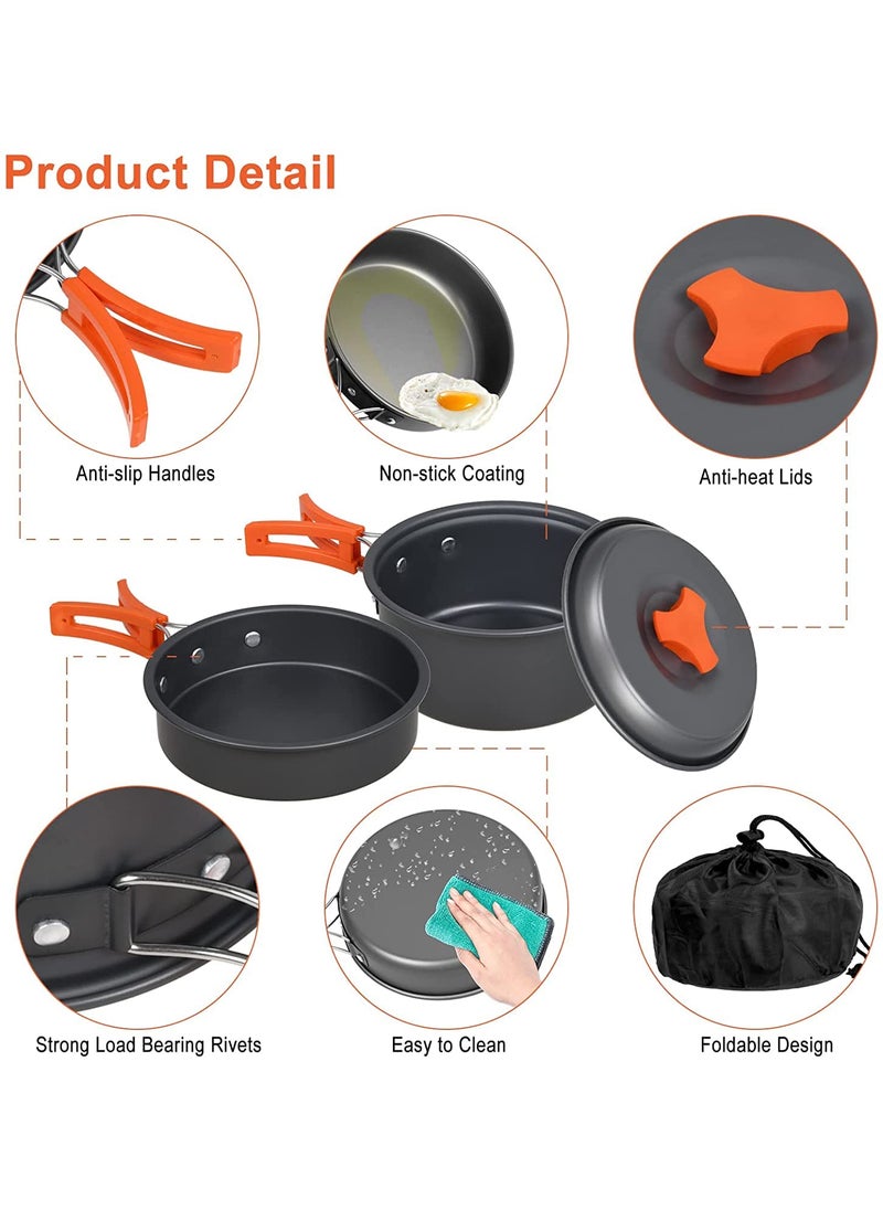 Hari - HARI Camping Cookware Set Hard Aluminum Foldable Backpacking Camping Pots and Frying Pans Cooking Camp Kitchen Camping Mess Kit Eco-Friendly Cooker Set for 2 Person (Orange) - Image 1
