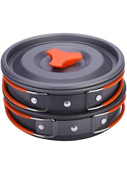 Hari - HARI Camping Cookware Set Hard Aluminum Foldable Backpacking Camping Pots and Frying Pans Cooking Camp Kitchen Camping Mess Kit Eco-Friendly Cooker Set for 2 Person (Orange) - Image 1
