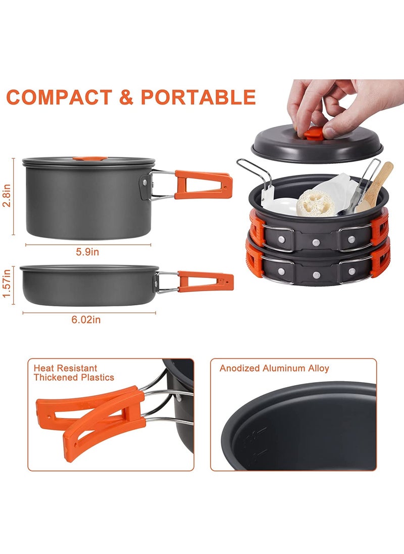 Hari - HARI Camping Cookware Set Hard Aluminum Foldable Backpacking Camping Pots and Frying Pans Cooking Camp Kitchen Camping Mess Kit Eco-Friendly Cooker Set for 2 Person (Orange) - Image 1