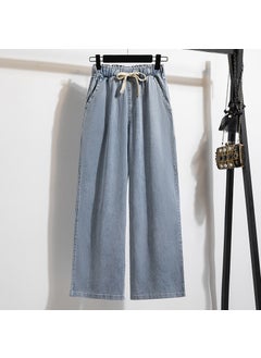 Generic Plus Size High Waist plus Size Denim Lyocell Elastic Pants Women Summer Cotton Trousers Anti-Light Small Figure Covering Pants Light blue 