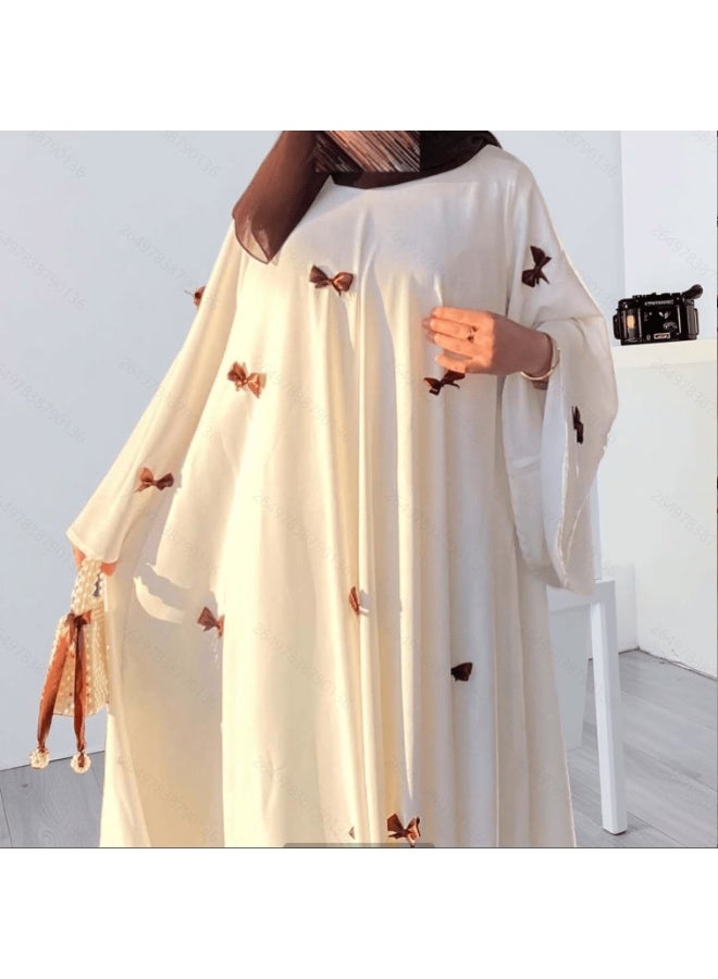 Middle Eastern Arab women's new Dubai loose flared sleeve bow robe dress - Image 1