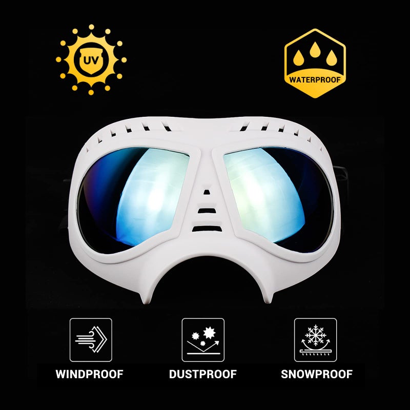 Namsan Dog Goggles for Large Dogs, Wide Nose, Soft Frame, Anti-UV Tactical Dog Sunglasses Medium to Large Breed, Summer Driving Dog Eye Protection, Winter Snow Eyewear, Adjustable, White - Image 3