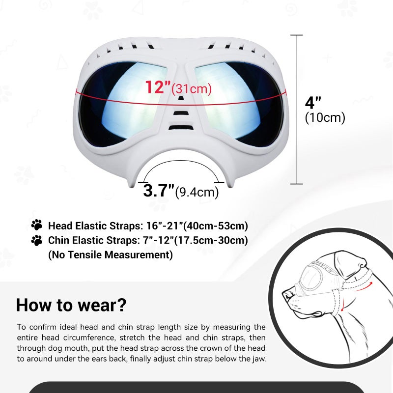 Namsan Dog Goggles for Large Dogs, Wide Nose, Soft Frame, Anti-UV Tactical Dog Sunglasses Medium to Large Breed, Summer Driving Dog Eye Protection, Winter Snow Eyewear, Adjustable, White - Image 4