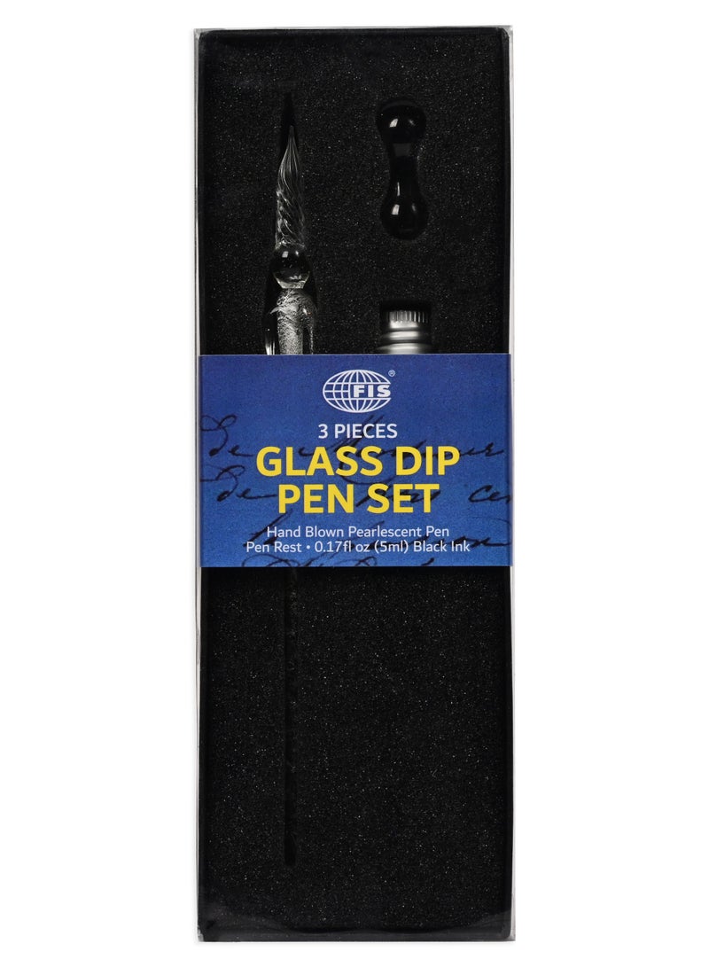 FIS FIS Calligraphy Pen Glass Dip Set of 3 Pieces, 1 Bottle of Ink 5ml Simply Black-FSCQ04 - Image 1