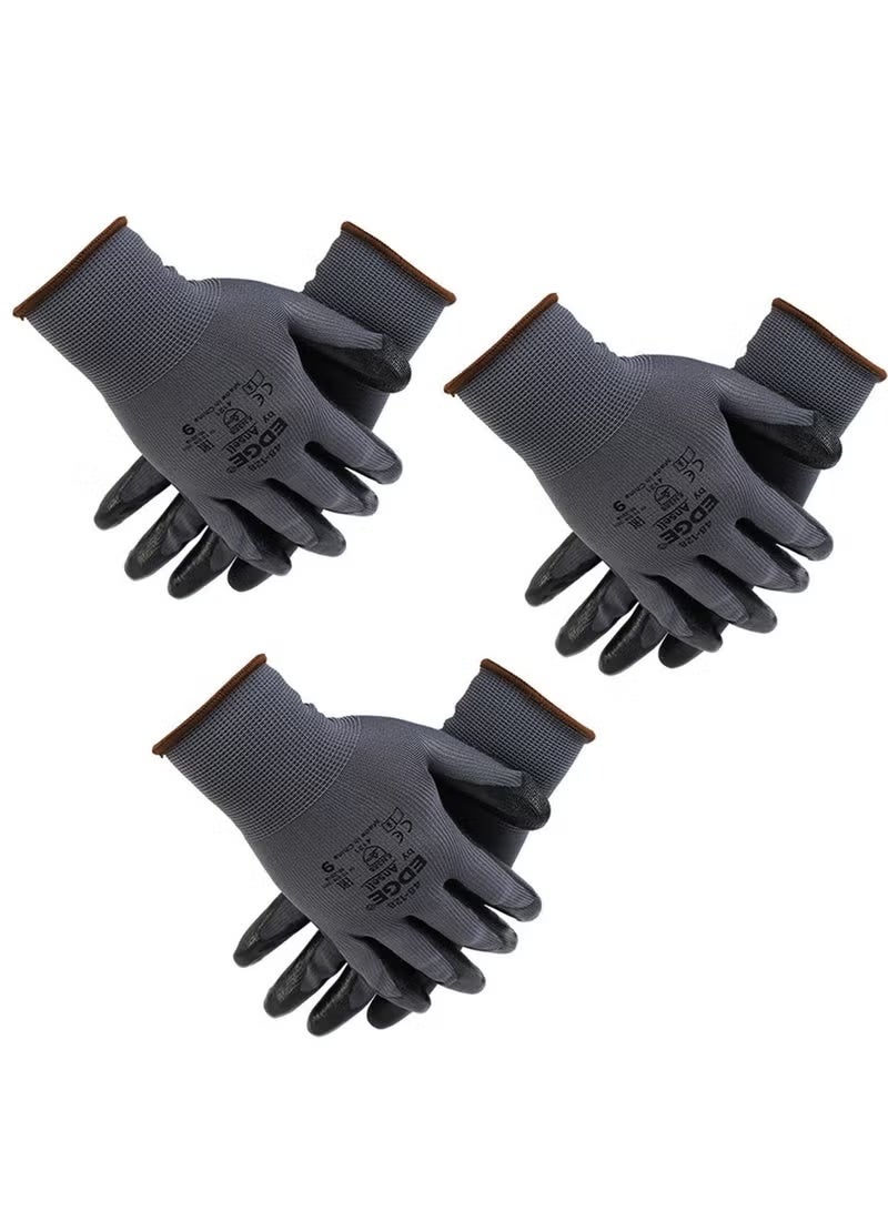 MANBO 3-Pack Large Size Seamless Knit Polyester Gloves - 48 - 128 Nitrile Micro Foam Coated Anti-Slip Safety Work Gloves for General Use, Construction & Gardening - Image 1