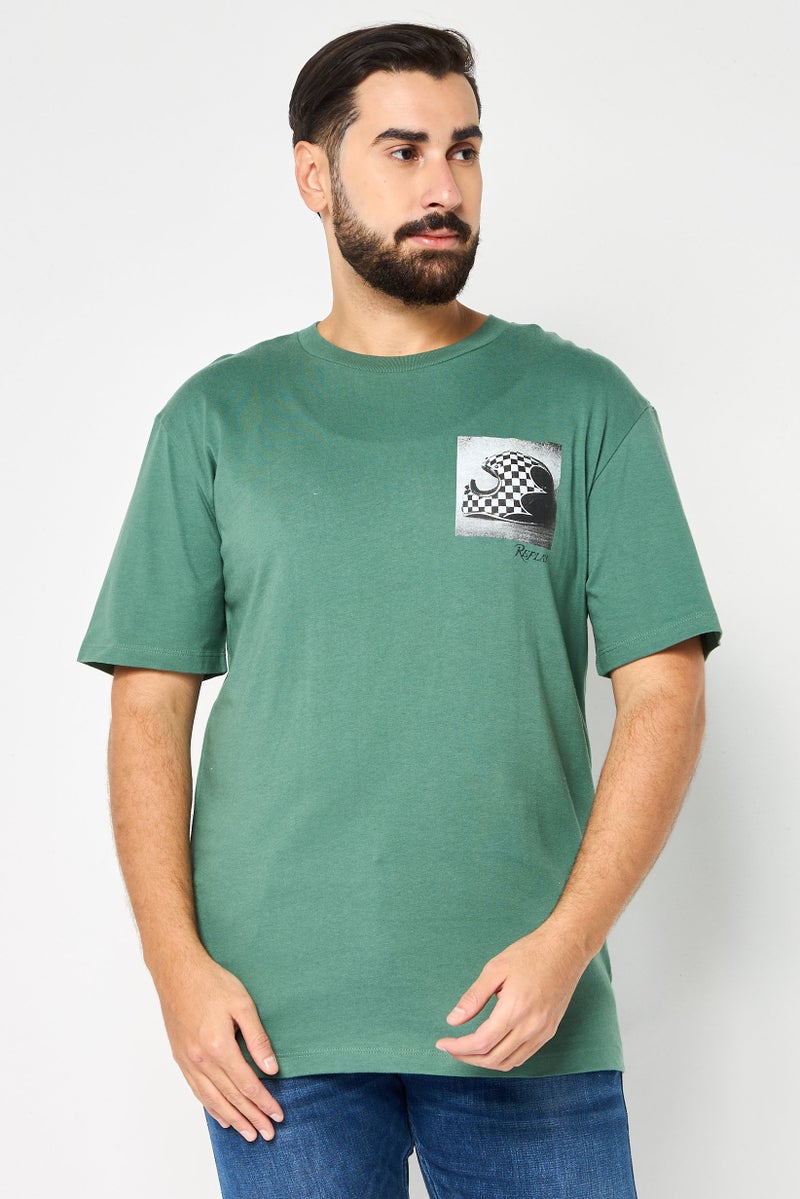 Replay Men Crew Neck Short Sleeves Graphic T-Shirt, Green - Image 1