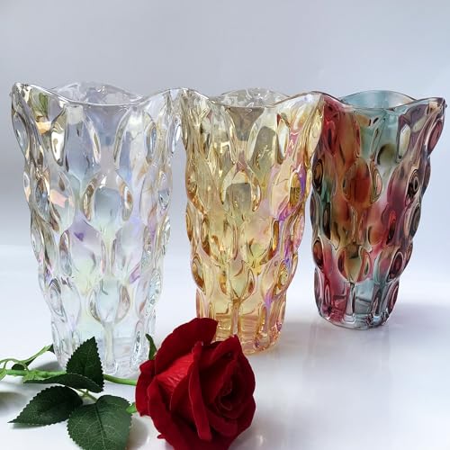 Eastern Rock Heavy Flower Glass Vase Thickened 3.5lb 9.5inch Sparkle vase Bohemian Style, for Centerpieces,Kitchen,Office, Wedding,Perfect Home Decor Glass Vase (Purple Light) - Image 4