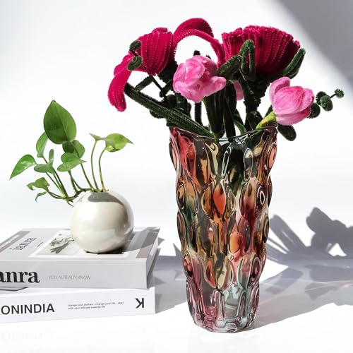 Eastern Rock Heavy Flower Glass Vase Thickened 3.5lb 9.5inch Sparkle vase Bohemian Style, for Centerpieces,Kitchen,Office, Wedding,Perfect Home Decor Glass Vase (Purple Light) - Image 2