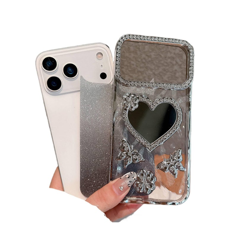 iPhone 12 TPU Protective with 3D Love Heart Pattern and Glitter Sparkle in Gold with Easy Storage - Image 3