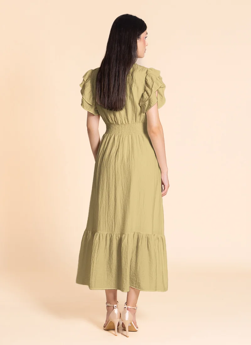 SHAPES Ruffled Sleeve Midi Dress