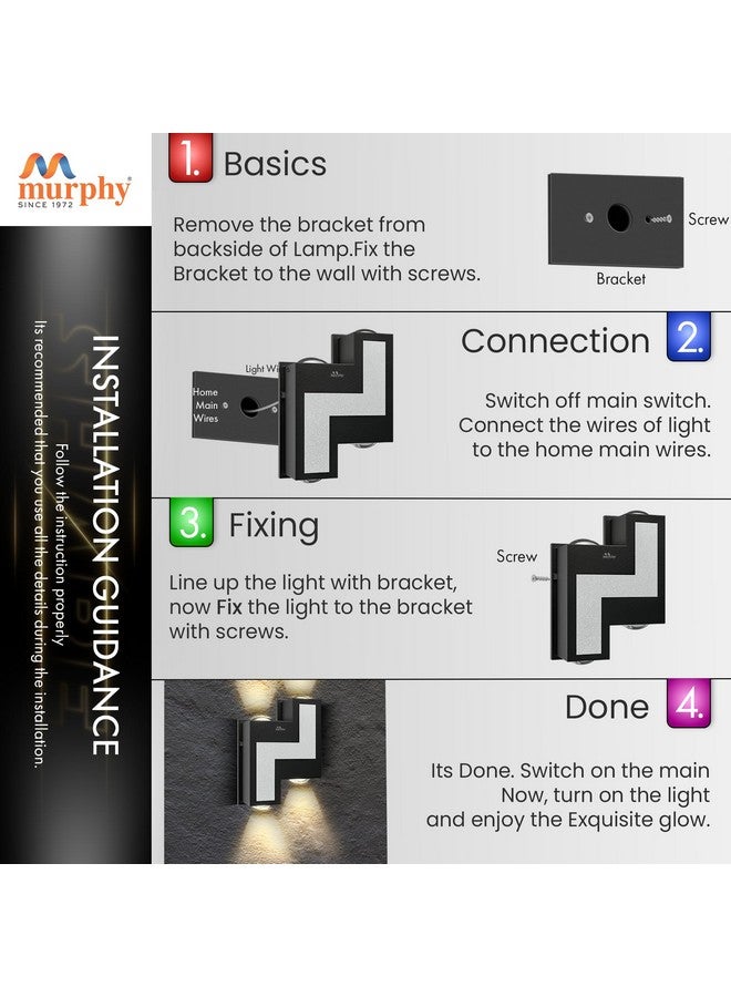Murphy 8W Aluminium Led Luxurious Indoor & Outdoor Step Type Up/Down Wall Light Warm White, Shockproof & Rustproof Alluminium Body (2 Up & 2 Down Step), Pack of 1 (with 2 Years Warranty) - Image 5