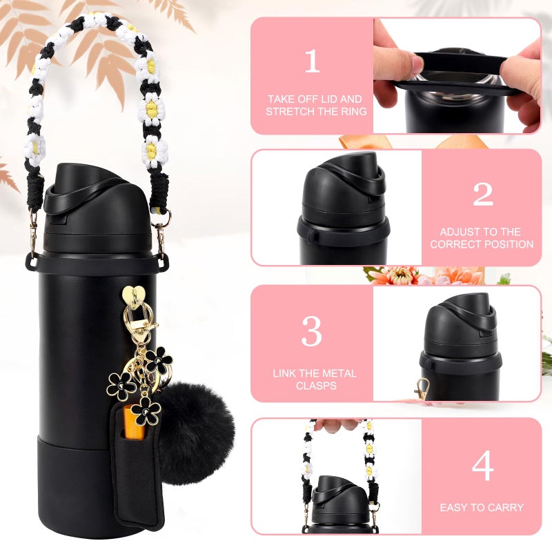 SLEILIN Compatible for Owala Accessories Bundle: Silicone Boot for 24oz & 32oz Bottles, Charms, Handle, Strap, Rubber Bottoms, and Decorative Add-ons for Your Compatible for Owala Water Bottle, Pink - Image 2