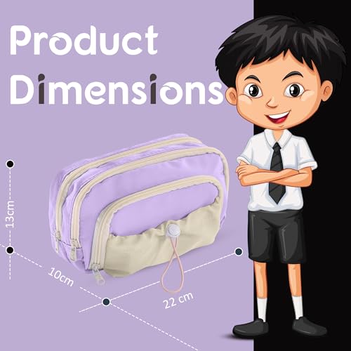 Lyrovo Pouch for School Girls and Boys Pencil Case with Mesh Compartments and Adjustable Drawstring Pocket (Purple) - Image 3