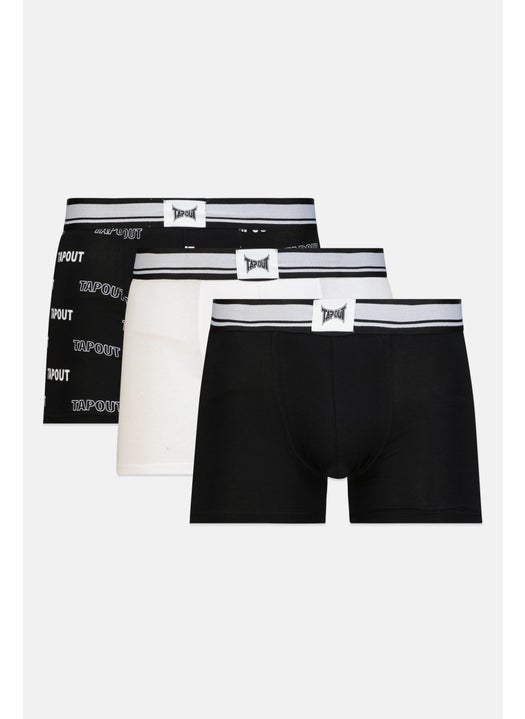 Men 3 Pieces Brand Logo Boxers Set, Black/White