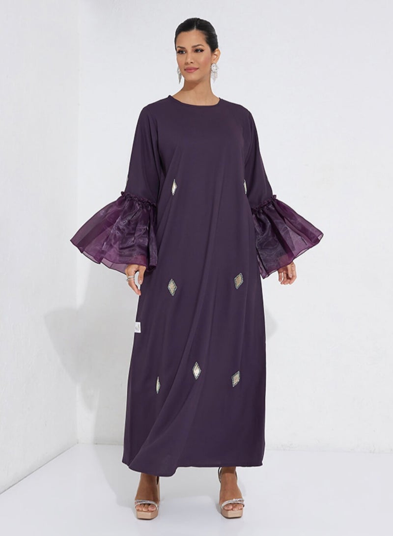 روزيت عباية عباية مطرزة أنيقة بأكمام من الأورجانزا - Image 1