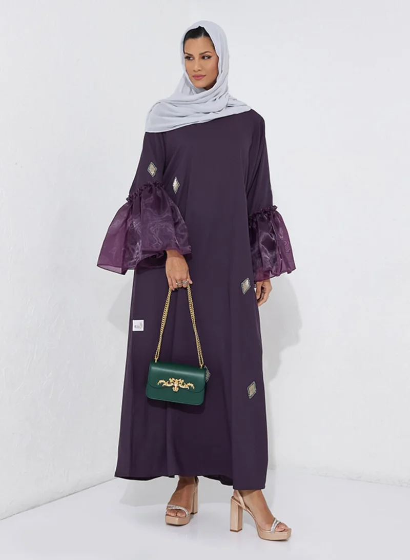 Rosette Abaya Stylish Embroidery Abaya With Organza Sleeves