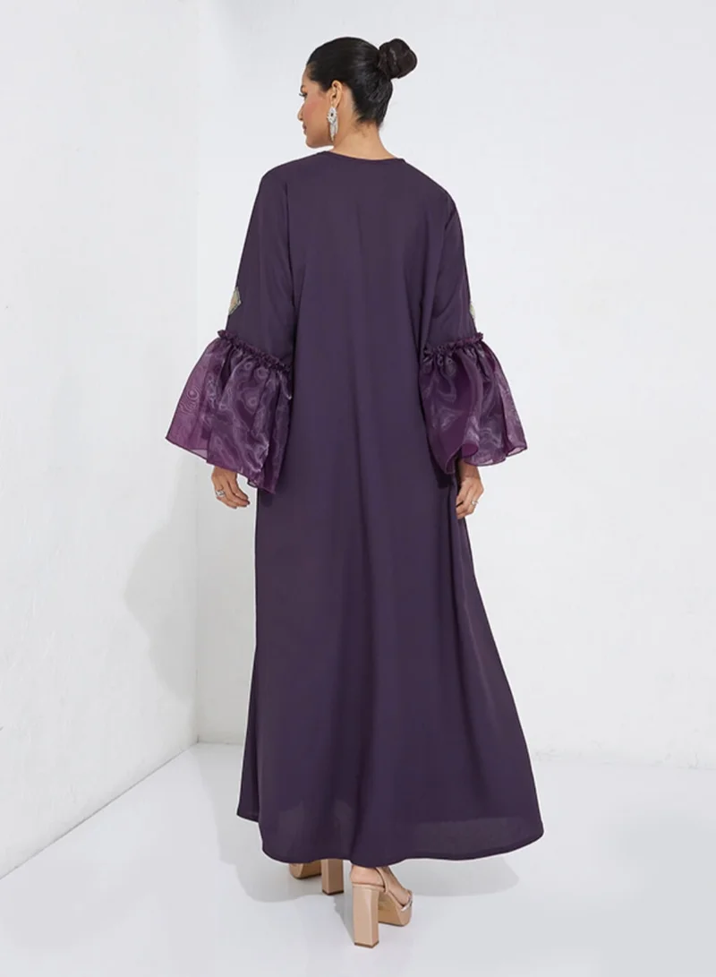 Rosette Abaya Stylish Embroidery Abaya With Organza Sleeves