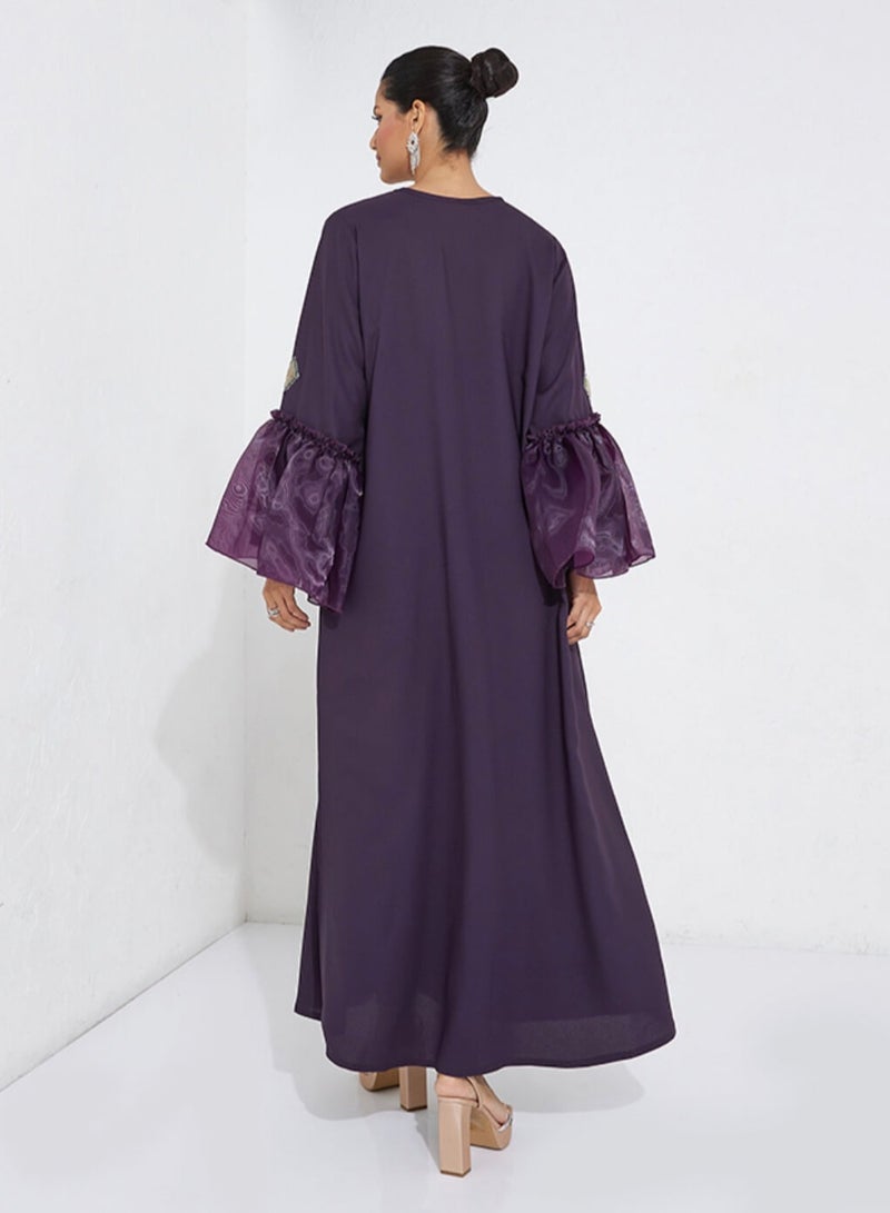 روزيت عباية عباية مطرزة أنيقة بأكمام من الأورجانزا - Image 3