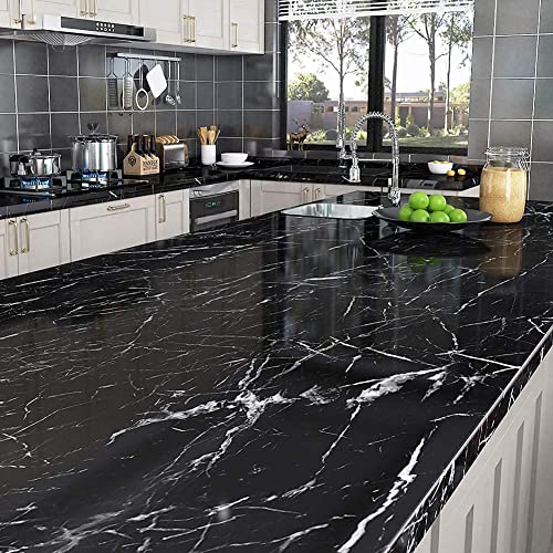 Arto Black Marble Kitchen Oil Proof Aluminium Foil Stickers, Kitchen Backsplash Wallpaper, Self-Adhesive Wall Sticker Waterproof Anti-Mold and Heat Resistant for Walls Drawer (Pack of 1) - Image 1