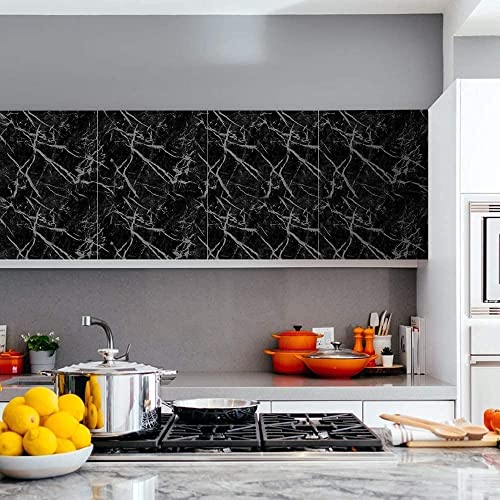Arto Black Marble Kitchen Oil Proof Aluminium Foil Stickers, Kitchen Backsplash Wallpaper, Self-Adhesive Wall Sticker Waterproof Anti-Mold and Heat Resistant for Walls Drawer (Pack of 1) - Image 4