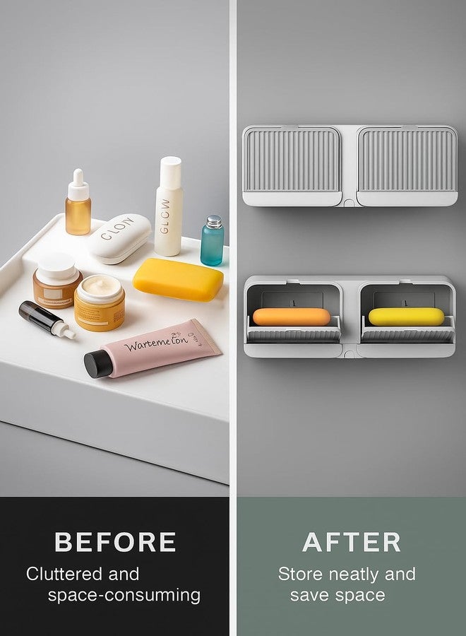 Biltoxi Wall Mounted Soap Box with Lid | Double Layer Soap Holder with Drain Tray | Bathroom Shower Soap Dish Rack for Wash Basin & Kitchen - Image 3