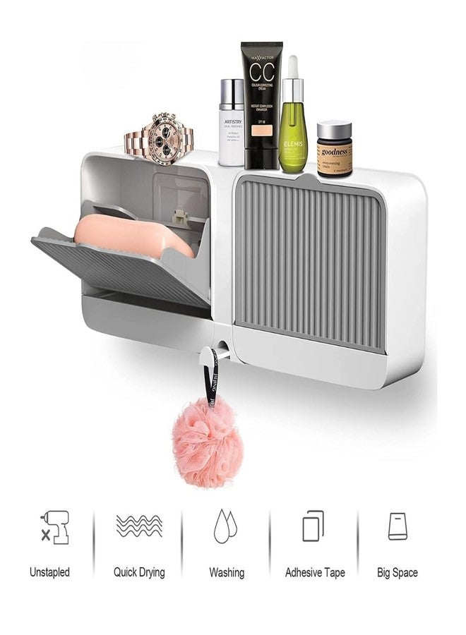 Biltoxi Wall Mounted Soap Box with Lid | Double Layer Soap Holder with Drain Tray | Bathroom Shower Soap Dish Rack for Wash Basin & Kitchen - Image 4