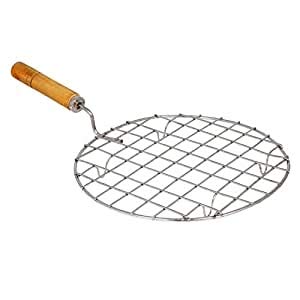 Quotidian Store Stainless Steel Roaster Papad Jali Pizza Barbecue Grill with Wooden Handle Round 17 cm  - Image 1