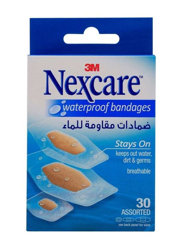 ثري ام 3M Nexcare ضمادات مقاومة للماء، متنوعة، عبوة من 30 ضمادة