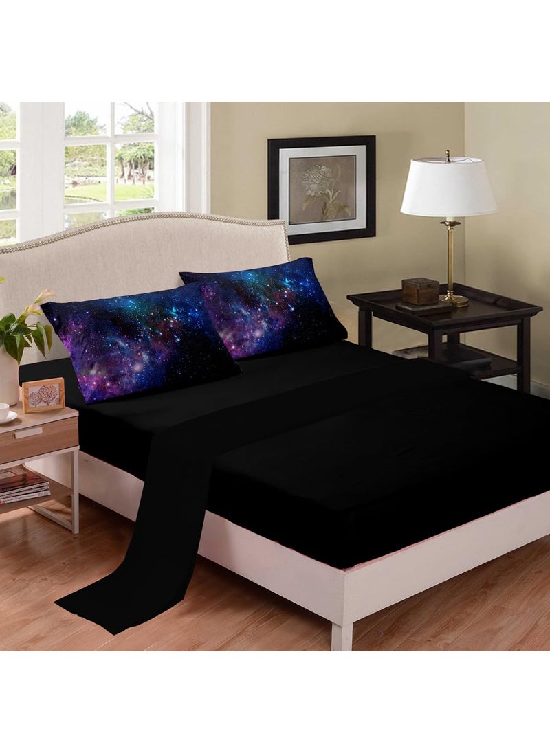 Tailor Shop Tailor Shop 5 Pieces Galaxy Comforter Set Twin Size Space Blue and Purple Starry Sky Night Pattern Bedding Set for Girls Boys Kids Twin Size(1 Comforter  1 Flat Sheet  1 Fitted Sheet  2 Pillowcases)  - Image 2