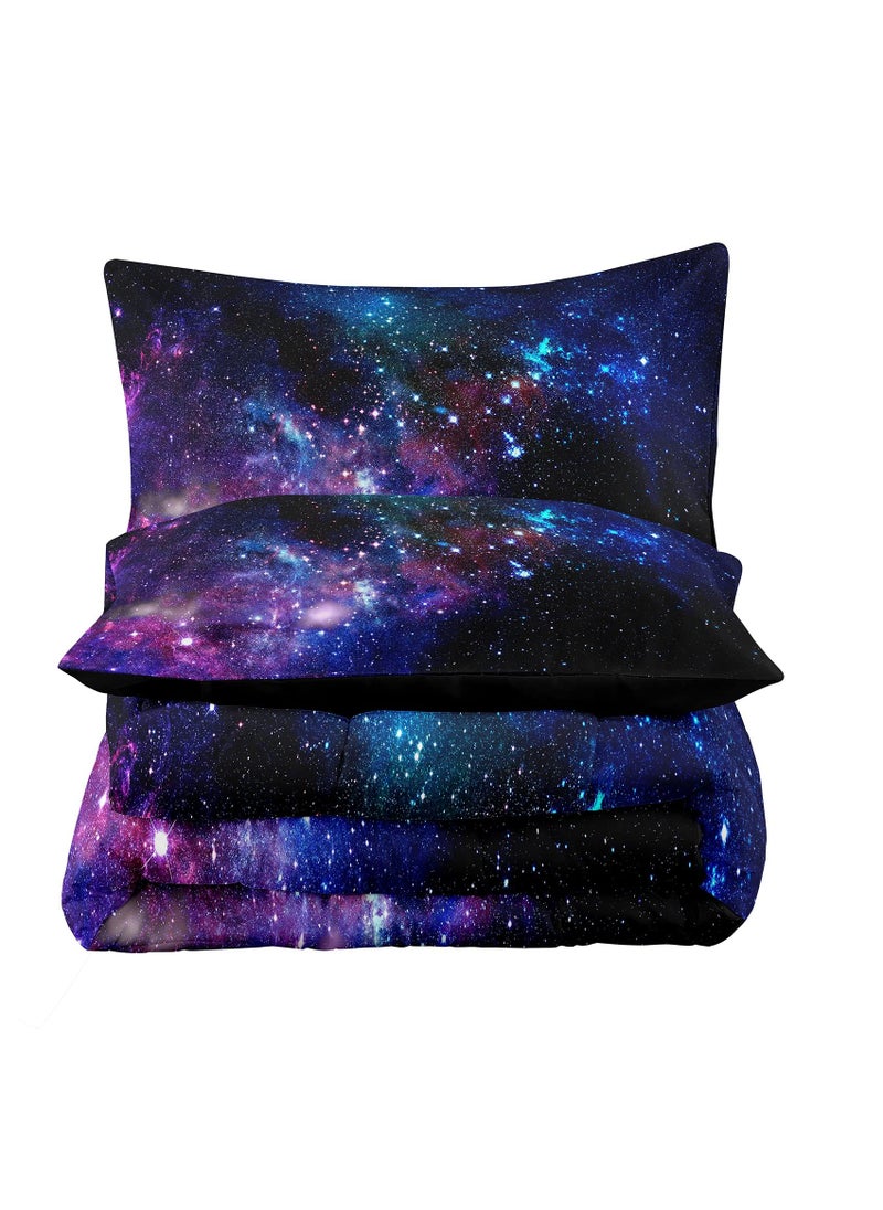 Tailor Shop Tailor Shop 5 Pieces Galaxy Comforter Set Twin Size Space Blue and Purple Starry Sky Night Pattern Bedding Set for Girls Boys Kids Twin Size(1 Comforter  1 Flat Sheet  1 Fitted Sheet  2 Pillowcases)  - Image 3