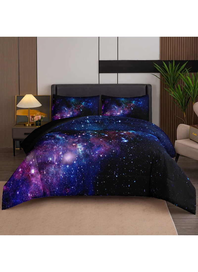 Tailor Shop Tailor Shop 5 Pieces Galaxy Comforter Set Twin Size Space Blue and Purple Starry Sky Night Pattern Bedding Set for Girls Boys Kids Twin Size(1 Comforter  1 Flat Sheet  1 Fitted Sheet  2 Pillowcases)  - Image 1